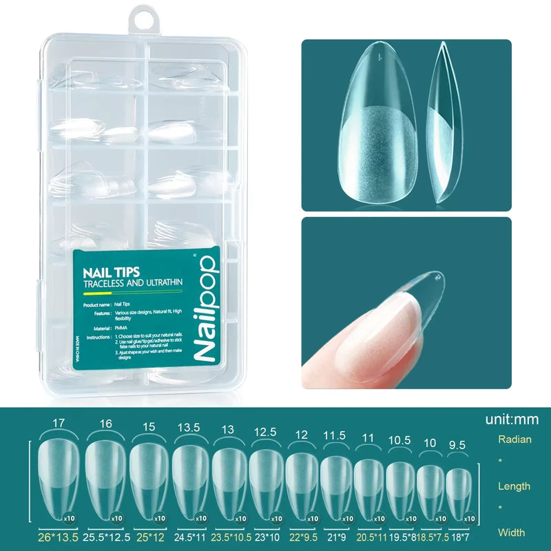 Uñas Postizas Cortas y Medianas, Formas Almendra, Cuadrada y Soft para Extensiones